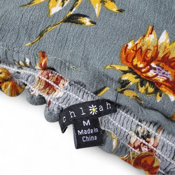 CHLOAH Floral Off Shoulder Jumpsuit Gray Yellow Orange Size M Sleeveless - Picture 2 of 3